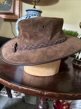 Vintage Brown Suede Outback Hat with Braided Band